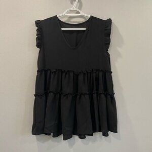 Shein Ruffled Sleeveless Black Sheer Top